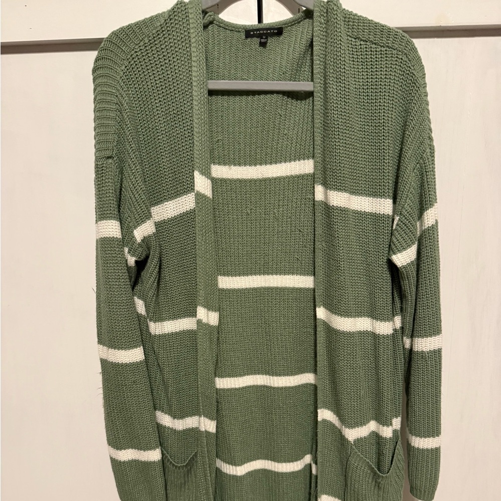 Staccato Green and White Striped Cardigan Sweater